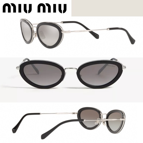 Miu Miu Accessories - Miu Miu Oval Skinny Sunglasses Mu 58us 1ab 5o0 Black Silver/Grey NWT